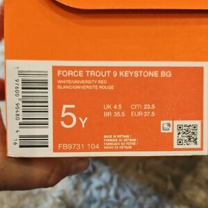 Nike Force Trout 9 Keystone BG in White and Red